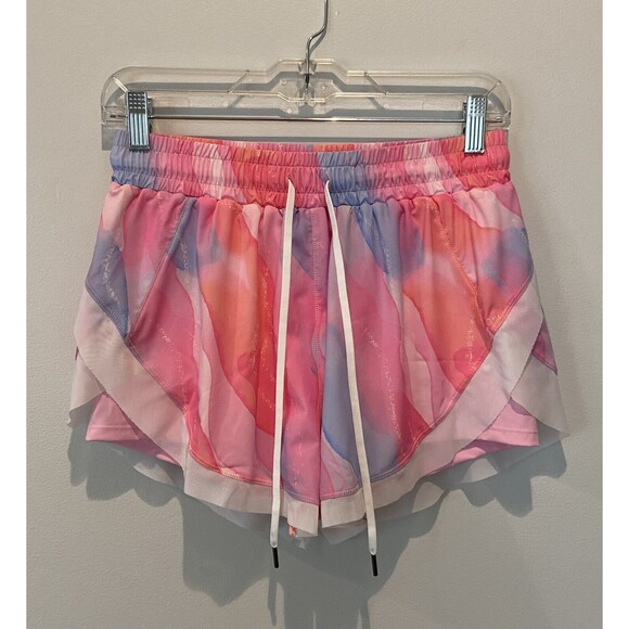 NWT Halara  Drawstring Contrast Mesh 2-in-1 Shorts S 3" Color Print Golden Faith - Picture 4 of 11